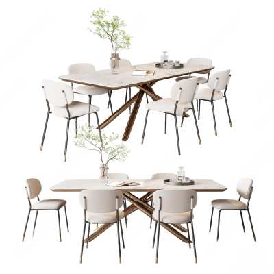 现代餐桌椅组合3D模型下载